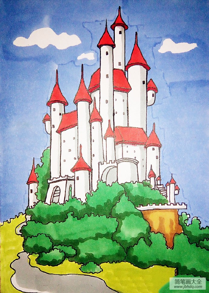 漂亮的城堡简笔画步骤图