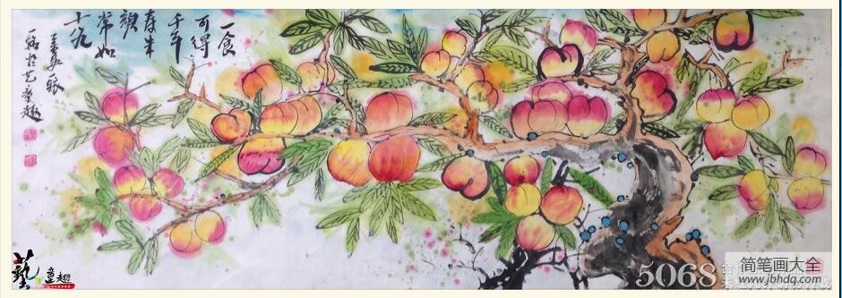 一棵大桃树国画写意桃子