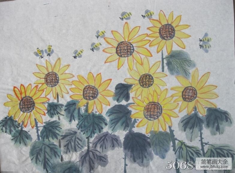 国画写意向日葵图片之向日葵和蜜蜂