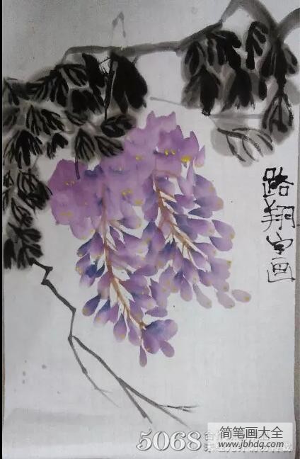 写意花鸟小品画欣赏之紫藤萝瀑布