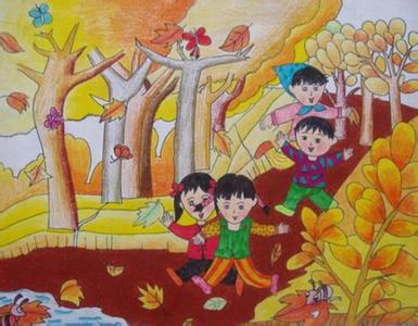 秋天风景儿童画-走在乡间的小路上