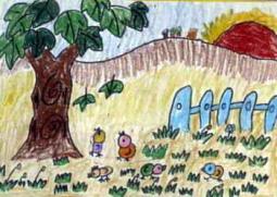 儿童画秋天的景色-叶落下