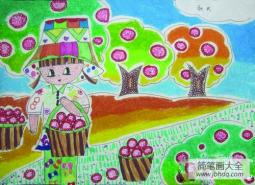 秋天景色儿童画-丰收的秋天果园