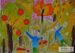 秋天丰收景色儿童画-美丽的秋天景色宜人