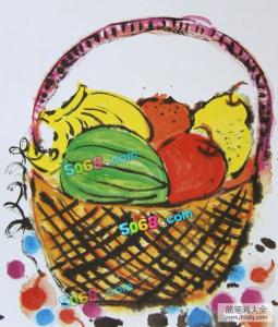 儿童国画作品大图-秋天的果篮
