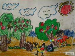 儿童画秋天的图画-秋天的果园