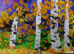 寂静的白桦林,秋天美丽景色儿童画分享
