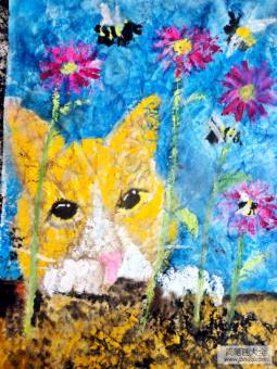 小猫咪赏花,秋天儿童画作品分享