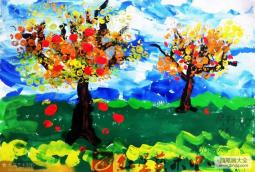 丰收的苹果树,丰收的秋天儿童画