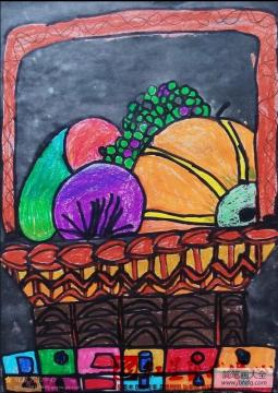 秋天的蔬菜蜡笔儿童画作品欣赏