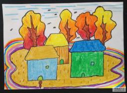 美丽的秋天儿童蜡笔画作品在线欣赏