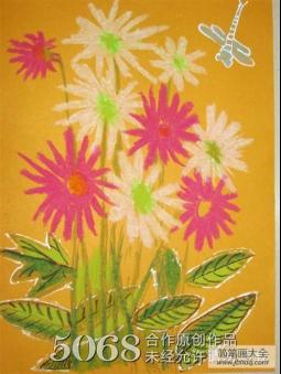 深秋的菊花,儿童植物蜡笔画作品欣赏