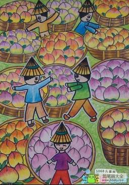 秋天农民丰收的画作品之桃子熟了