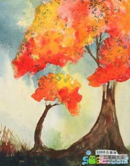 树叶儿变红了秋天景色画作品赏析
