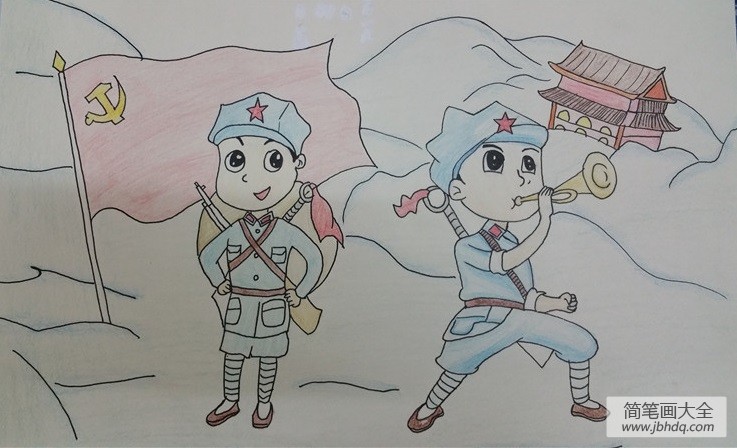 红军长征80周年儿童画 庆祝红军80周年儿童画