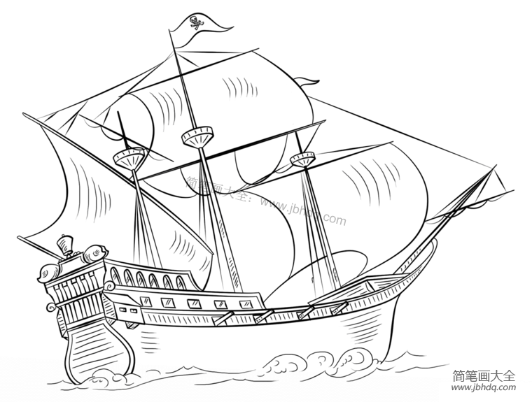 海盗船绘画 简笔图片