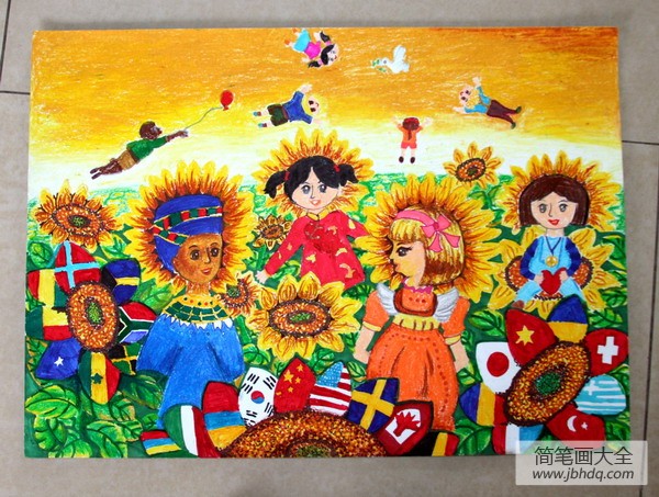 抗战胜利周年儿童画-和平之花