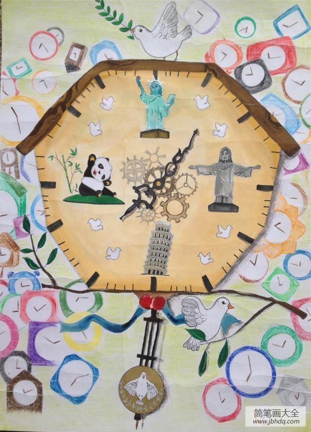 抗战70周年小学绘画-和平之钟