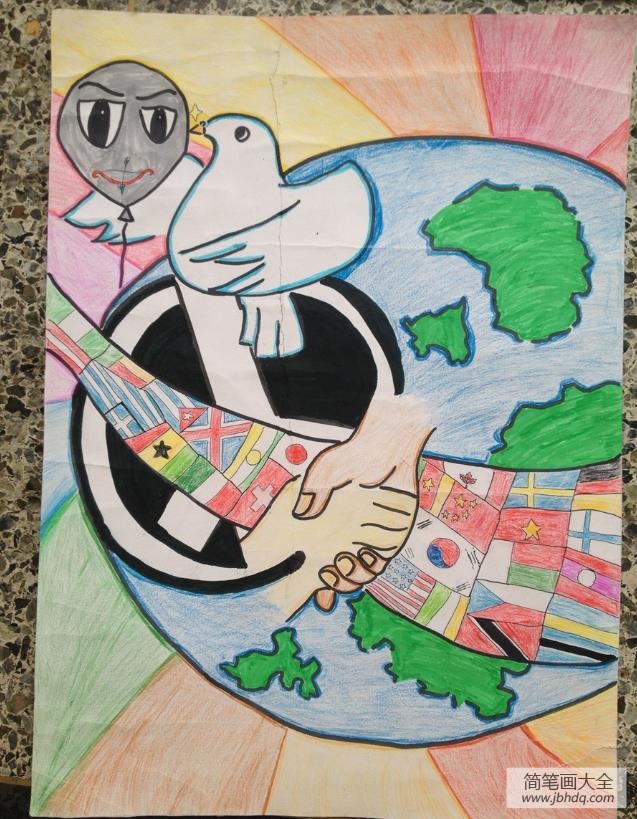 抗战胜利儿童画作品-和平，让世界永存