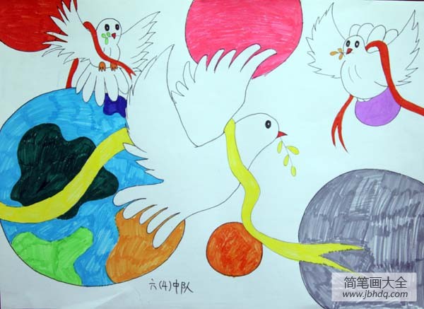 抗战胜利70周年儿童画图片大全-飞翔的和平鸽