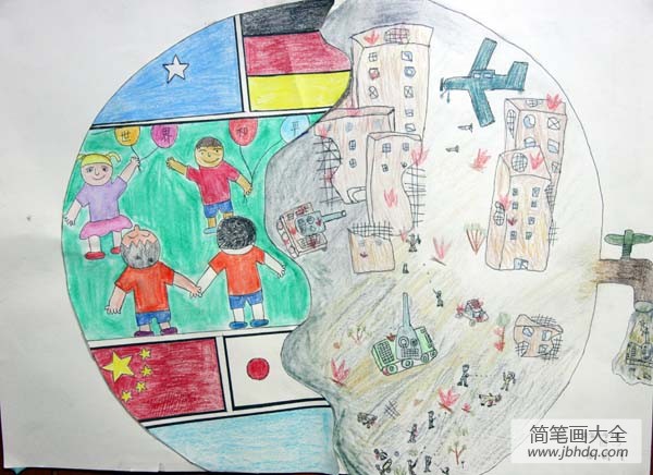 抗战7o周年儿童画图片-和平地球