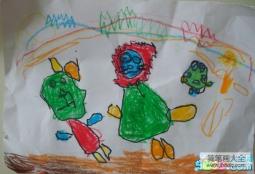 儿童蜡笔画图片大全-菊花狮和绿豆蛙的战争