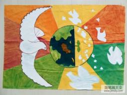 纪念反法西斯70周年儿童画-飞吧，和平鸽