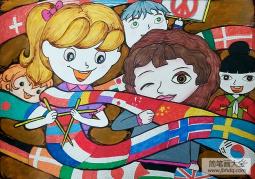 反法西斯战争儿童画-世界小朋友爱和平