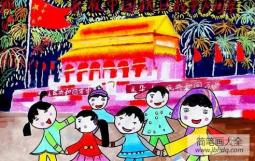 庆祝抗战胜利70周年儿童画-各族人民欢聚一堂