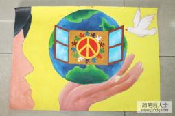 抗战七十周年儿童画图片-和平就在我们手中