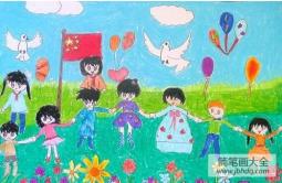 庆祝抗战胜利70周年儿童画-我们在一起