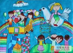 抗战70周年儿童画-仰望和平，歌唱祖国