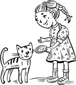 小女孩喂猫