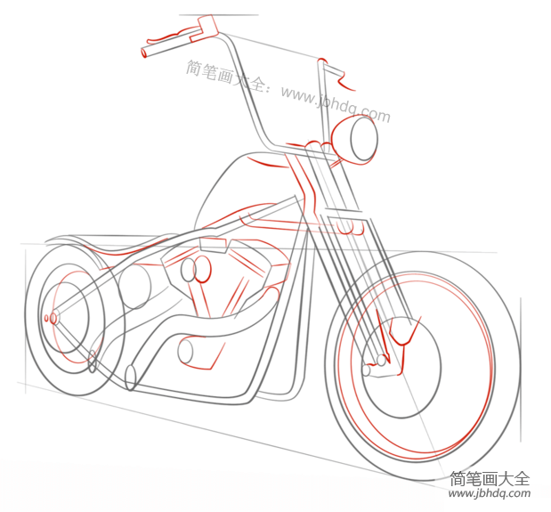 如何画哈雷摩托车