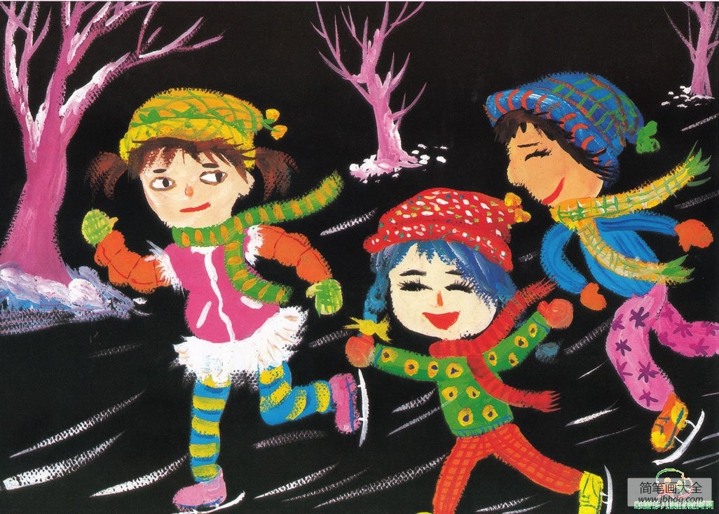 冬天的图画儿童画-冬季滑雪