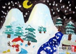 儿童画冬天的图片-美丽的雪景