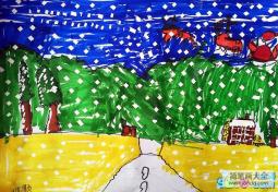 儿童画冬天的图片-雪下的真大