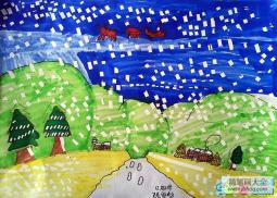 冬天雪景儿童画-家乡的冬天