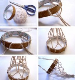 废物利用手工：胶纸圈和绳子手工制作植物吊篮!