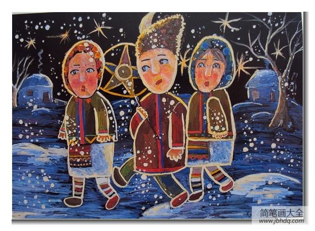国外优秀儿童画-寒冬的夜晚