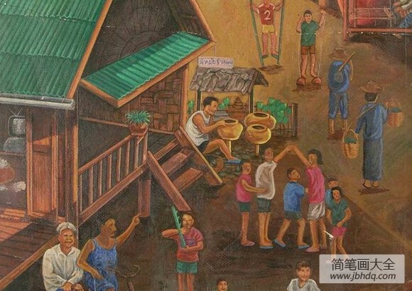 国外幼儿绘画作品-泰国人的生活