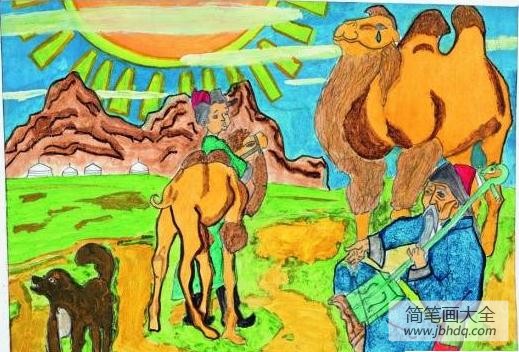 国外获奖作品儿童画-沙漠的骆驼