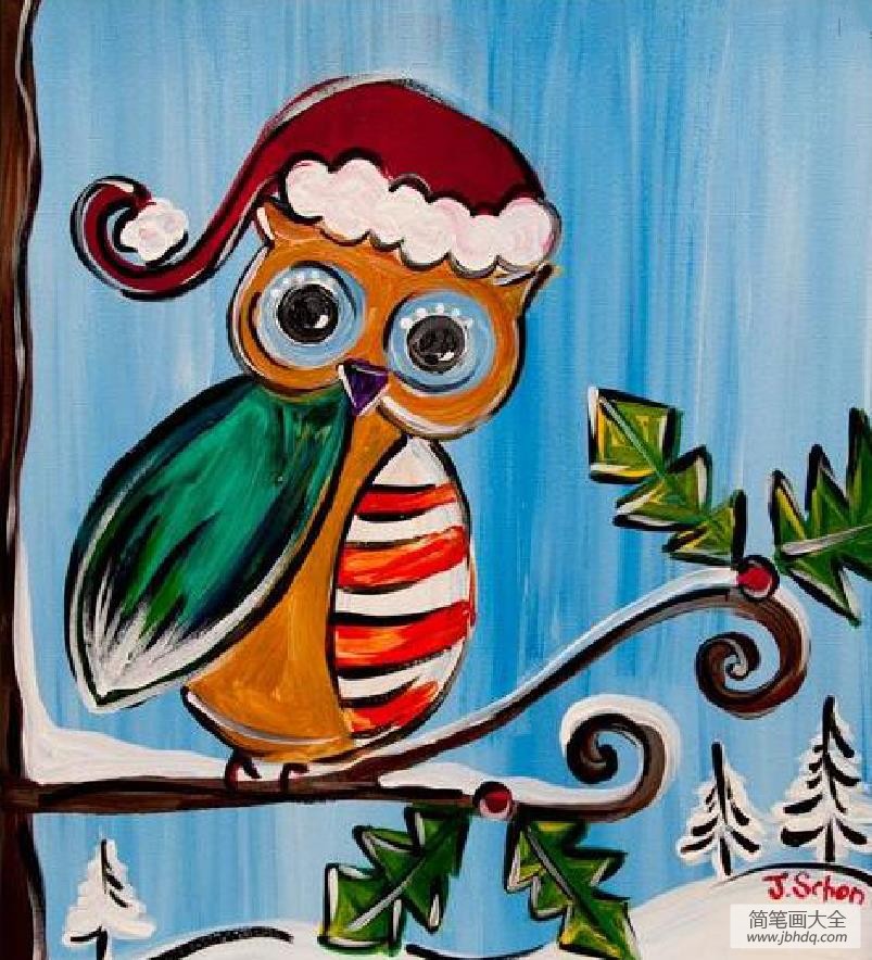 卖萌的猫头鹰冬天绘画图片在线看