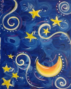 月亮星星儿童画 国外装饰油画作品欣赏