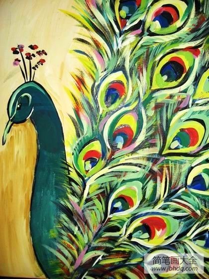 骄傲的孔雀动物油画装饰画作品欣赏