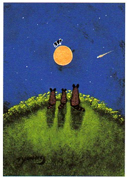 赏月的狗狗一家国外绘画作品欣赏