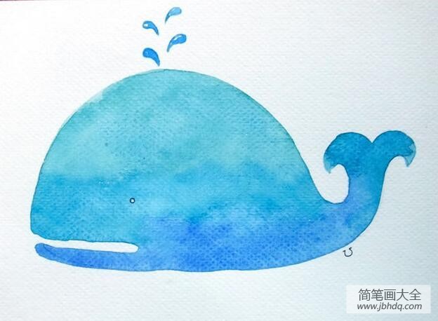 一头大鲸鱼简单的海底世界水彩画作品分享