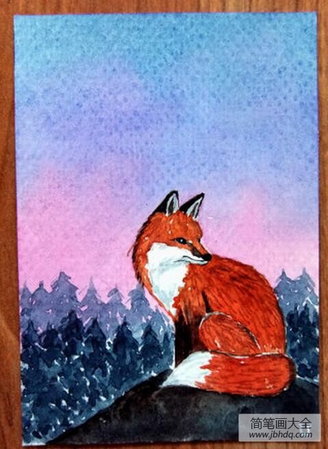漂亮的红狐狸水彩动物画获奖作品分享