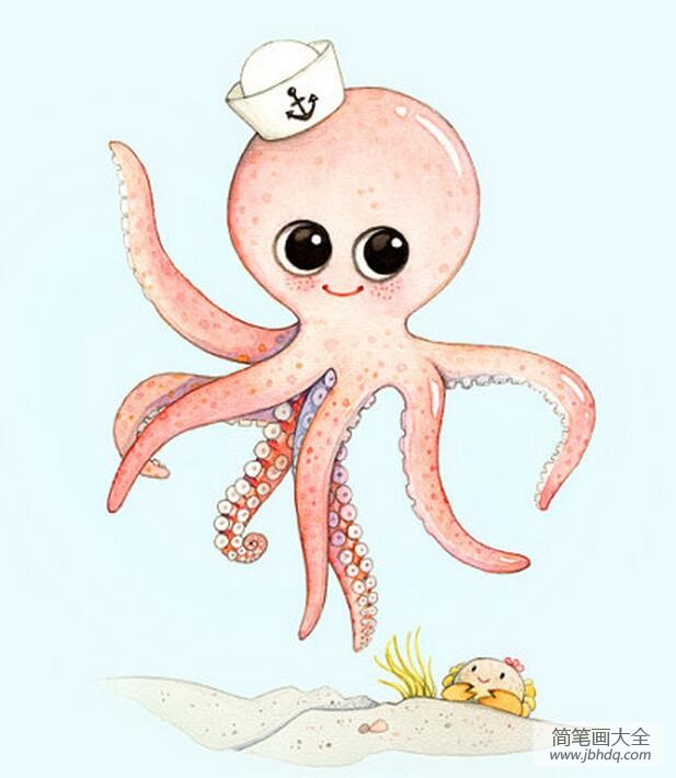 八爪小章鱼海底世界水彩画作品分享