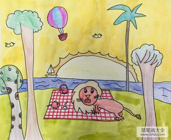 度假的小狮子外国小朋友画狮子的图片展示